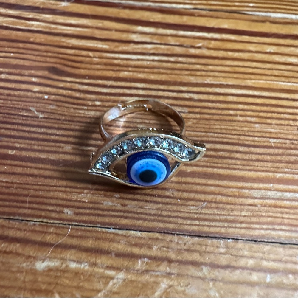 3 for $20 Mystical Gold Ring with Blue Evil Eye and Rhinestones Design